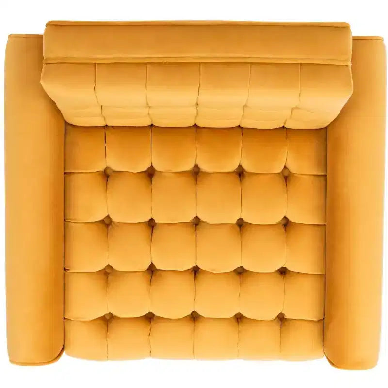 Poltroncina in velluto trapuntato, gambe in legno, seduta singola – Verde foresta / Giallo calendula / Grigio scisto / Blu ardesia