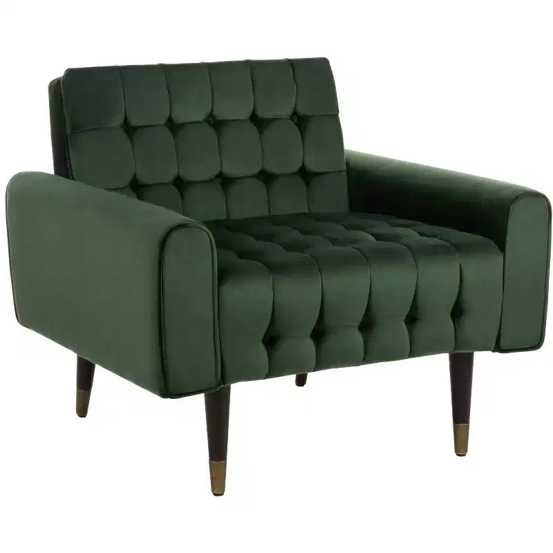 Poltroncina in velluto trapuntato, gambe in legno, seduta singola – Verde foresta / Giallo calendula / Grigio scisto / Blu ardesia