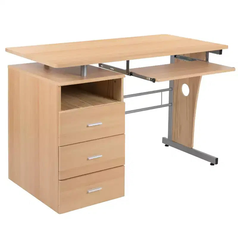 Scrivania Direzionale in Noce Rustico / Bianco con Cassettiera a 3 Cassetti e Vassoio Tastiera, 1 Posto