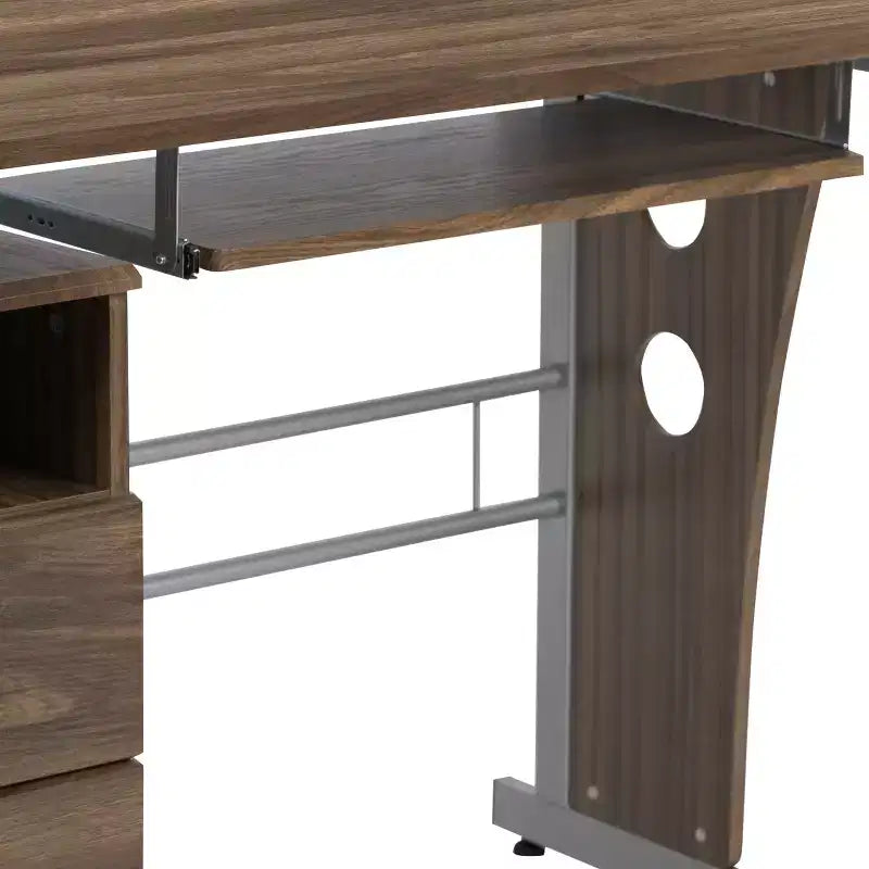 Scrivania Direzionale in Noce Rustico / Bianco con Cassettiera a 3 Cassetti e Vassoio Tastiera, 1 Posto