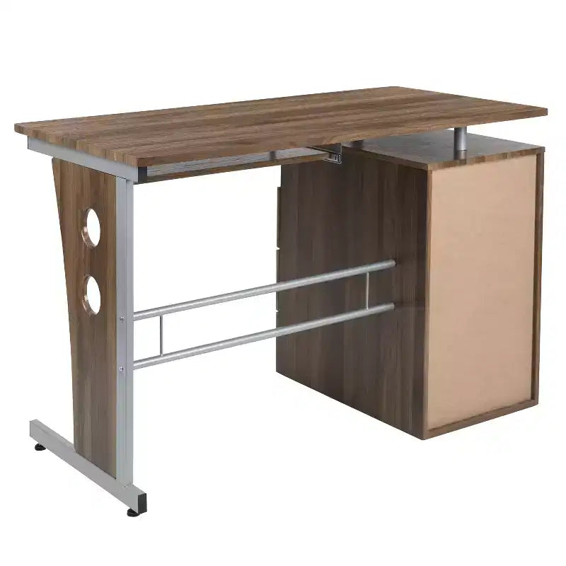 Scrivania Direzionale in Noce Rustico / Bianco con Cassettiera a 3 Cassetti e Vassoio Tastiera, 1 Posto