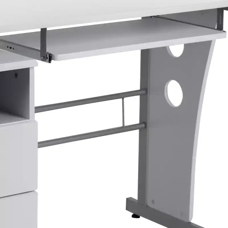 Scrivania Direzionale in Noce Rustico / Bianco con Cassettiera a 3 Cassetti e Vassoio Tastiera, 1 Posto