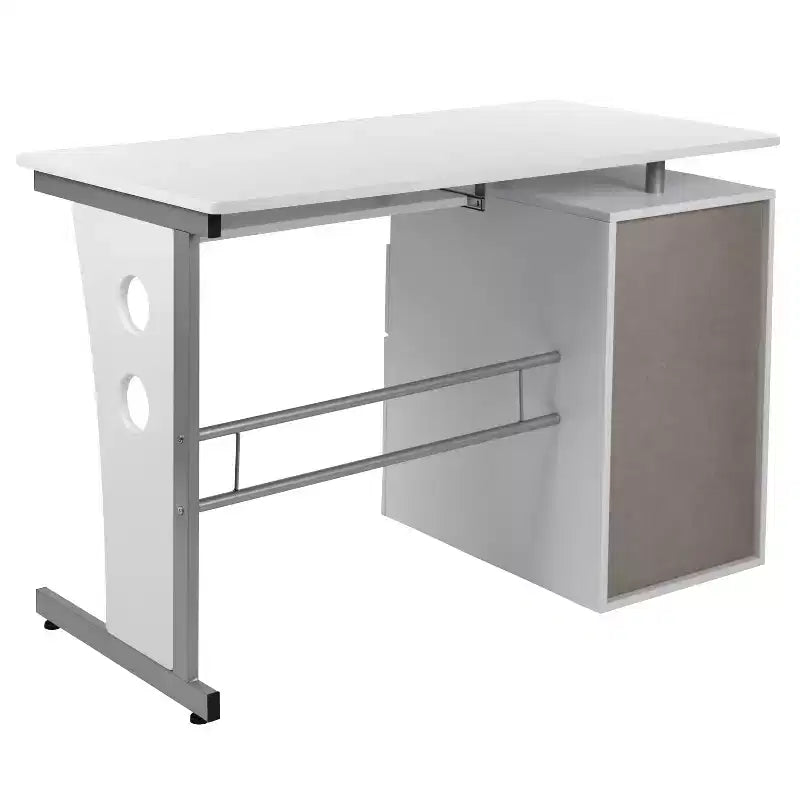 Scrivania Direzionale in Noce Rustico / Bianco con Cassettiera a 3 Cassetti e Vassoio Tastiera, 1 Posto