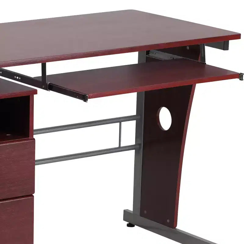 Scrivania Direzionale in Noce Rustico / Bianco con Cassettiera a 3 Cassetti e Vassoio Tastiera, 1 Posto