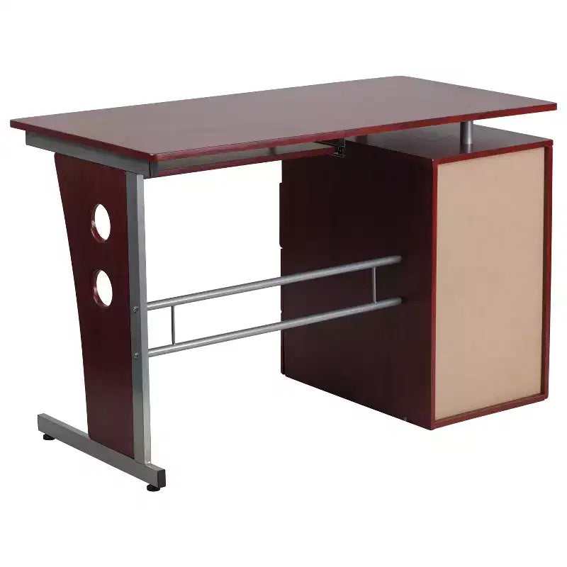 Scrivania Direzionale in Noce Rustico / Bianco con Cassettiera a 3 Cassetti e Vassoio Tastiera, 1 Posto