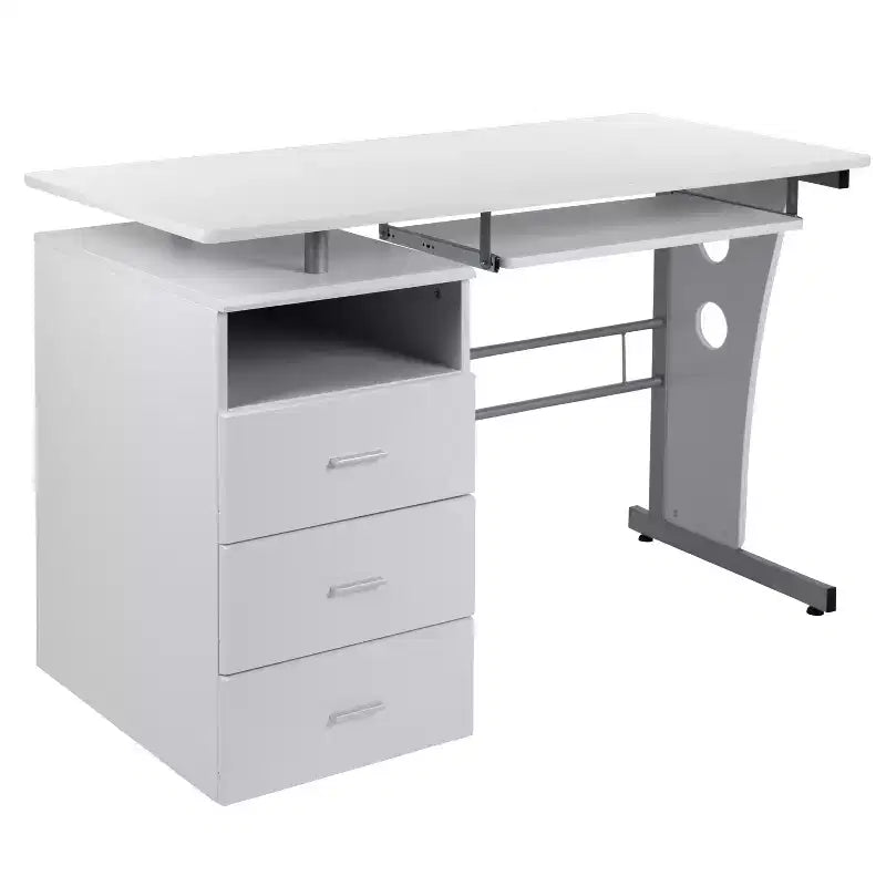 Scrivania Direzionale in Noce Rustico / Bianco con Cassettiera a 3 Cassetti e Vassoio Tastiera, 1 Posto