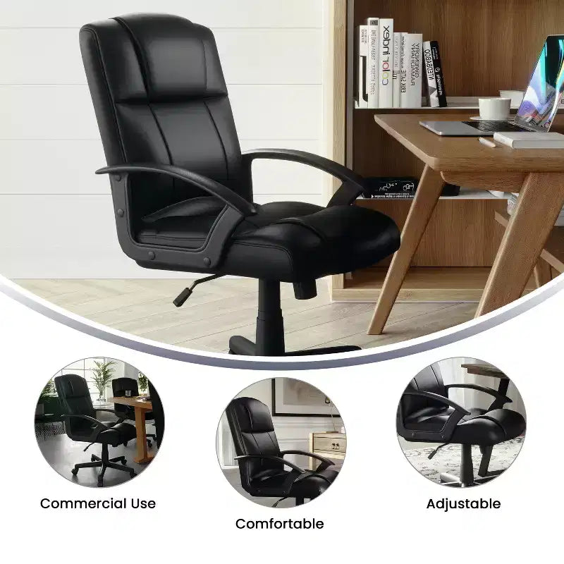 Sedia da ufficio con braccioli Flash Furniture Coffman Flash Fundamentals a schienale medio, in similpelle imbottita nera