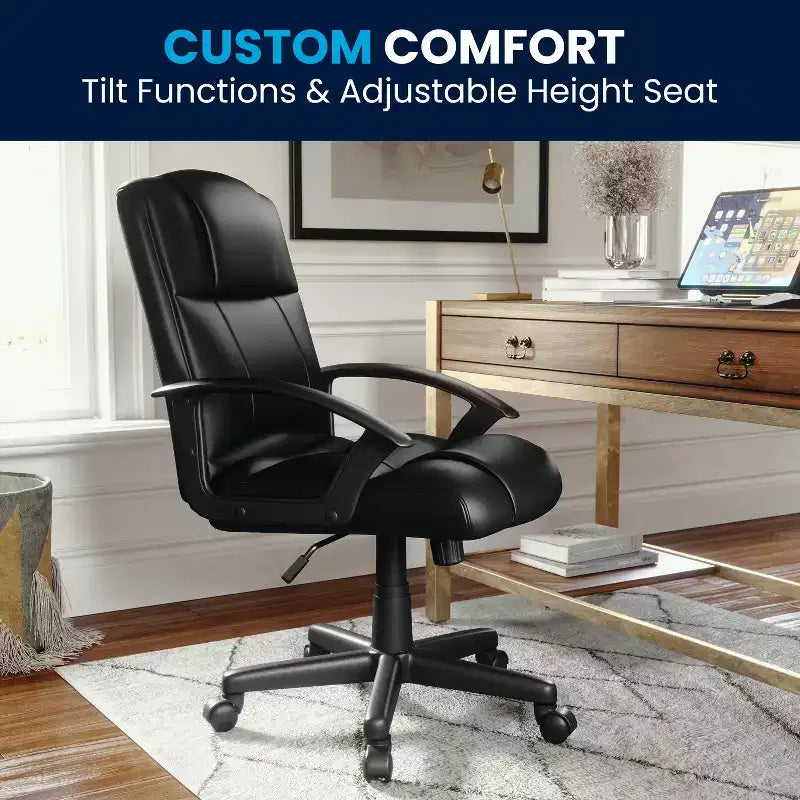 Sedia da ufficio con braccioli Flash Furniture Coffman Flash Fundamentals a schienale medio, in similpelle imbottita nera