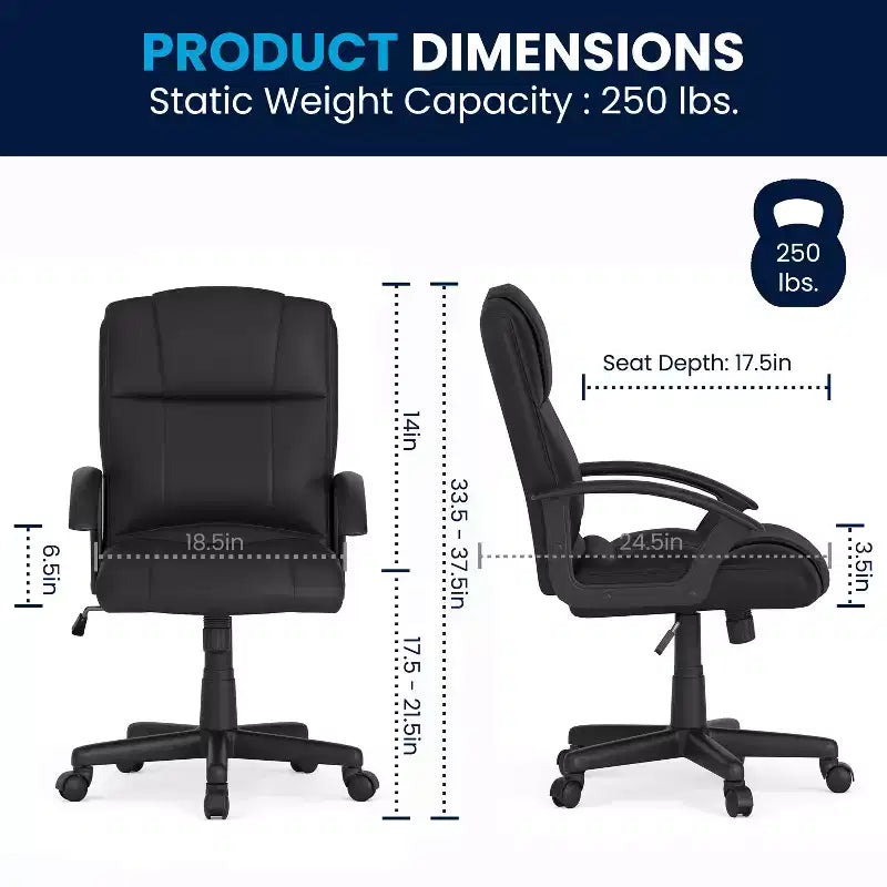 Sedia da ufficio con braccioli Flash Furniture Coffman Flash Fundamentals a schienale medio, in similpelle imbottita nera