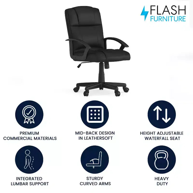Sedia da ufficio con braccioli Flash Furniture Coffman Flash Fundamentals a schienale medio, in similpelle imbottita nera