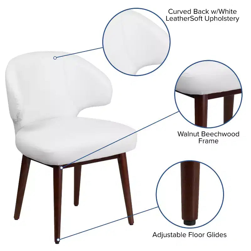 Poltrona singola per reception in similpelle marrone/bianco con gambe in legno noce