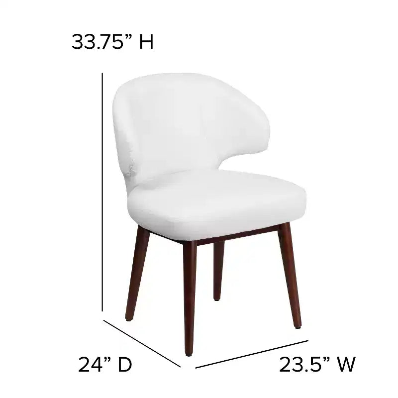 Poltrona singola per reception in similpelle marrone/bianco con gambe in legno noce