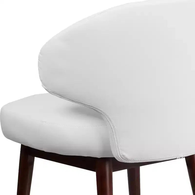 Poltrona singola per reception in similpelle marrone/bianco con gambe in legno noce
