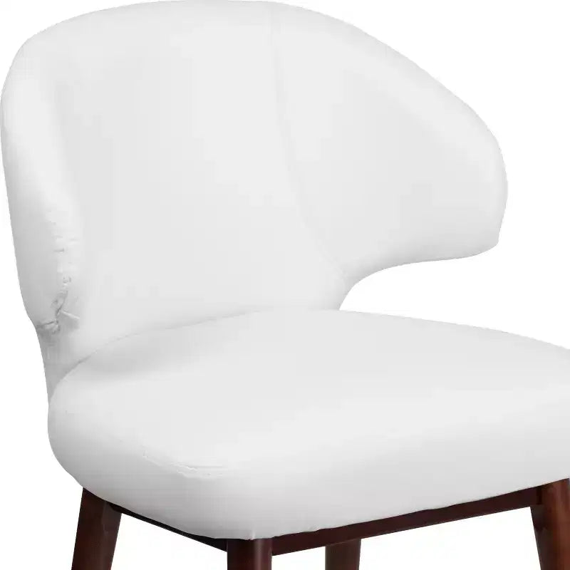 Poltrona singola per reception in similpelle marrone/bianco con gambe in legno noce