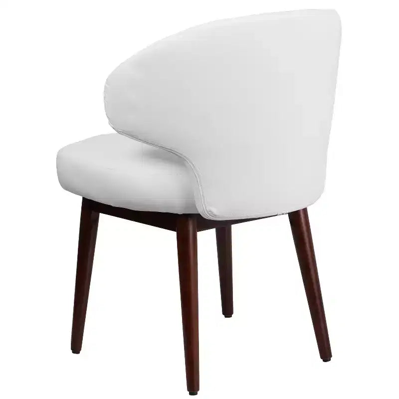 Poltrona singola per reception in similpelle marrone/bianco con gambe in legno noce