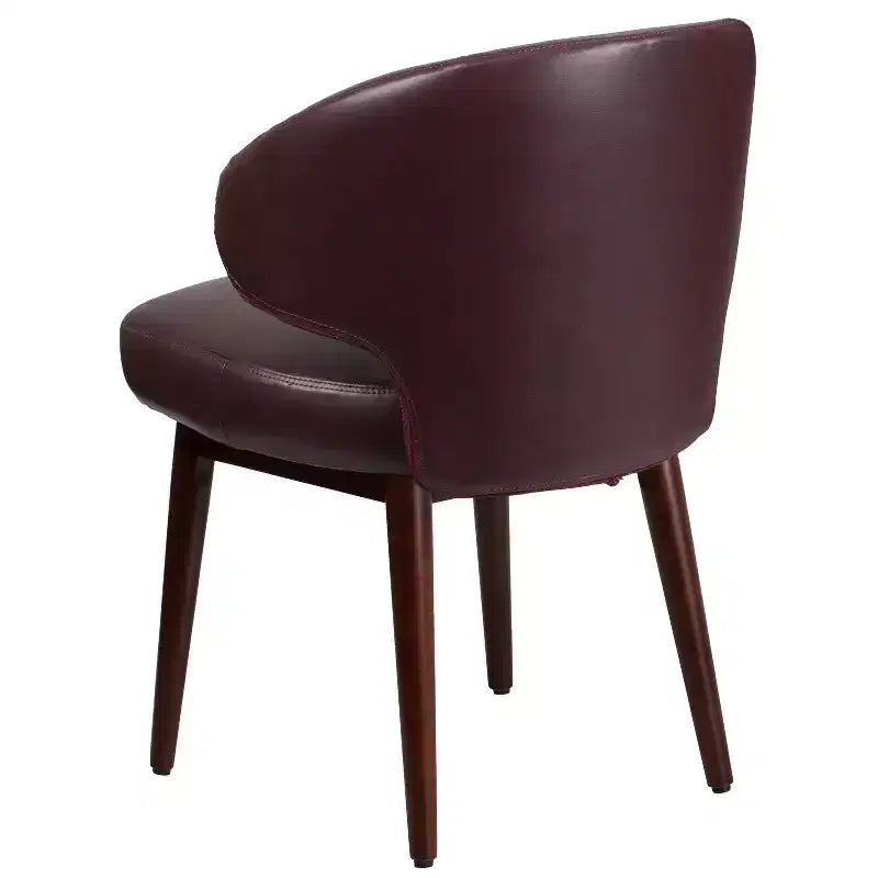 Poltrona singola per reception in similpelle marrone/bianco con gambe in legno noce