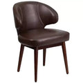 Poltrona singola per reception in similpelle marrone/bianco con gambe in legno noce