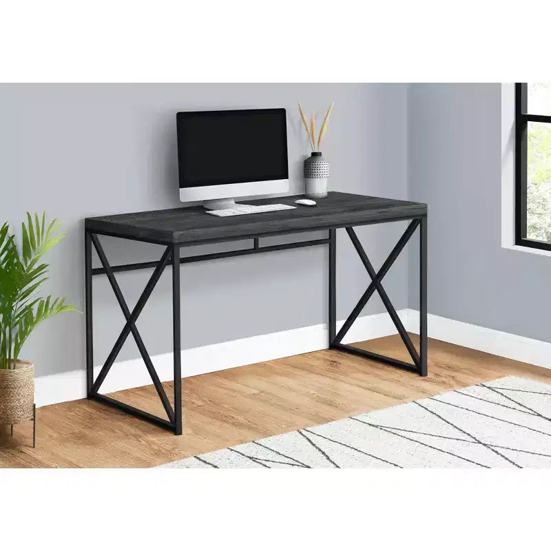 Tortora/Ciliegio/Nero, Scrivania per computer con base a X, Singola, 120 cm