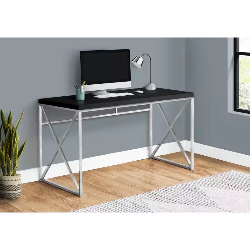 Tortora/Ciliegio/Nero, Scrivania per computer con base a X, Singola, 120 cm