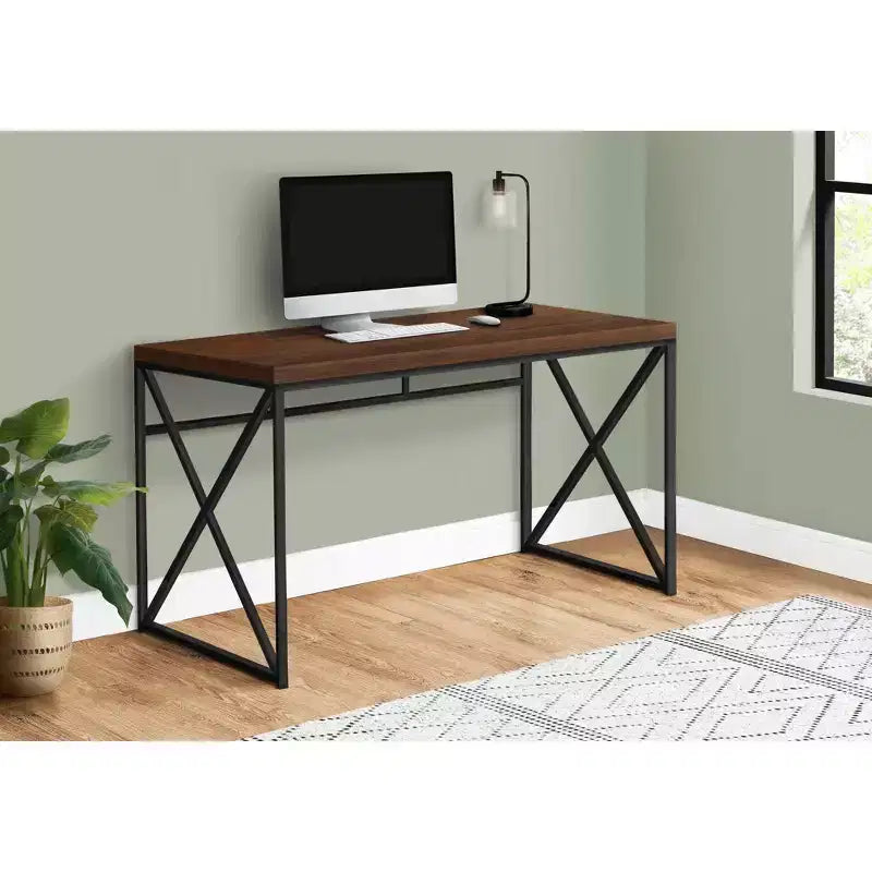 Tortora/Ciliegio/Nero, Scrivania per computer con base a X, Singola, 120 cm