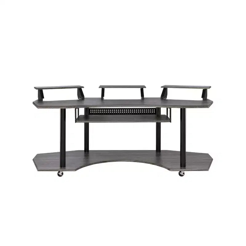 Scrivania da studio con ripiano superiore e 3 supporti, rovere nero/rovere naturale, per utente singolo