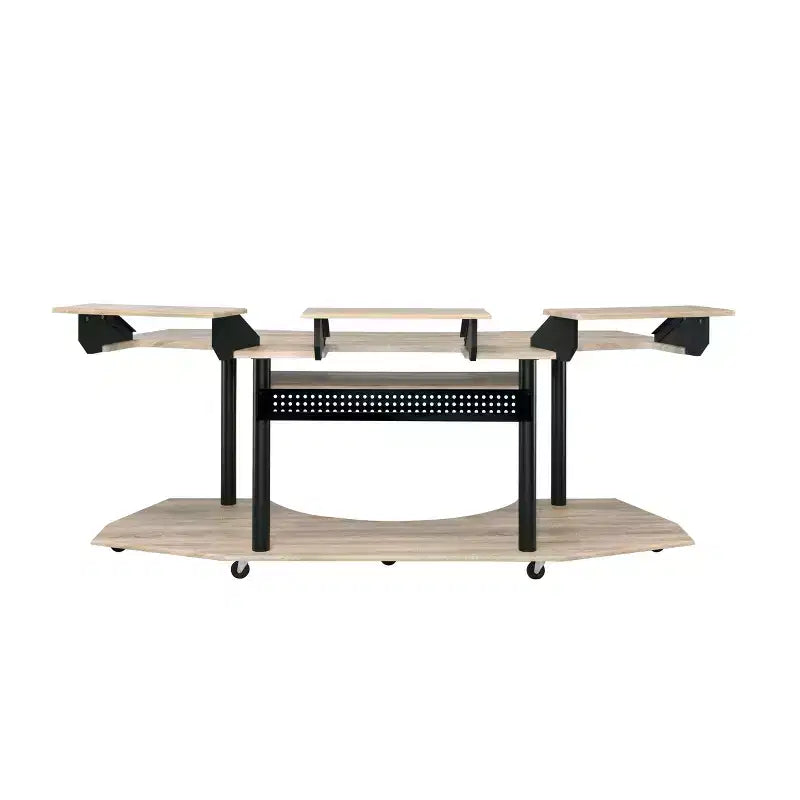 Scrivania da studio con ripiano superiore e 3 supporti, rovere nero/rovere naturale, per utente singolo