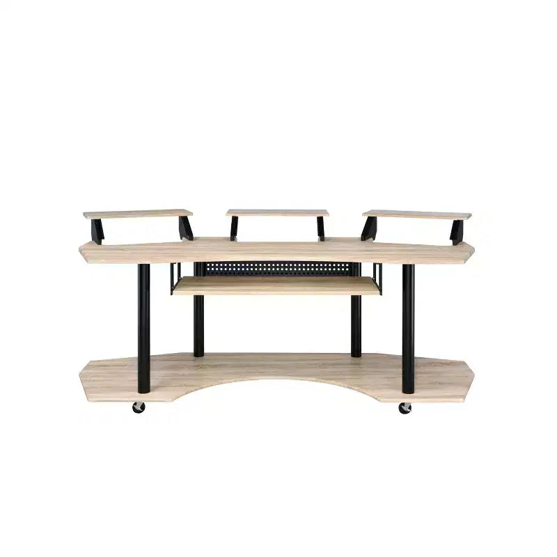 Scrivania da studio con ripiano superiore e 3 supporti, rovere nero/rovere naturale, per utente singolo