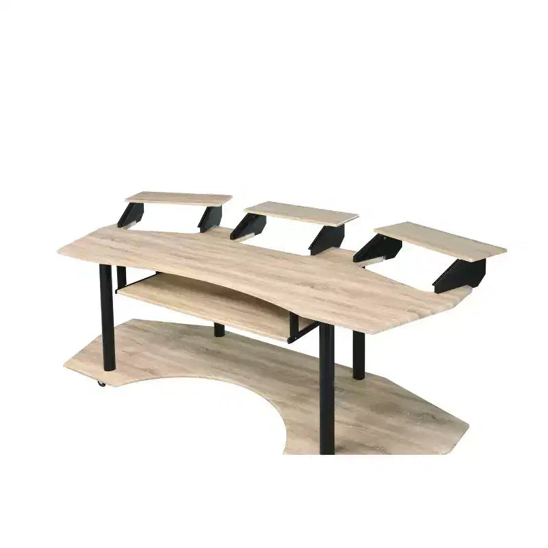 Scrivania da studio con ripiano superiore e 3 supporti, rovere nero/rovere naturale, per utente singolo