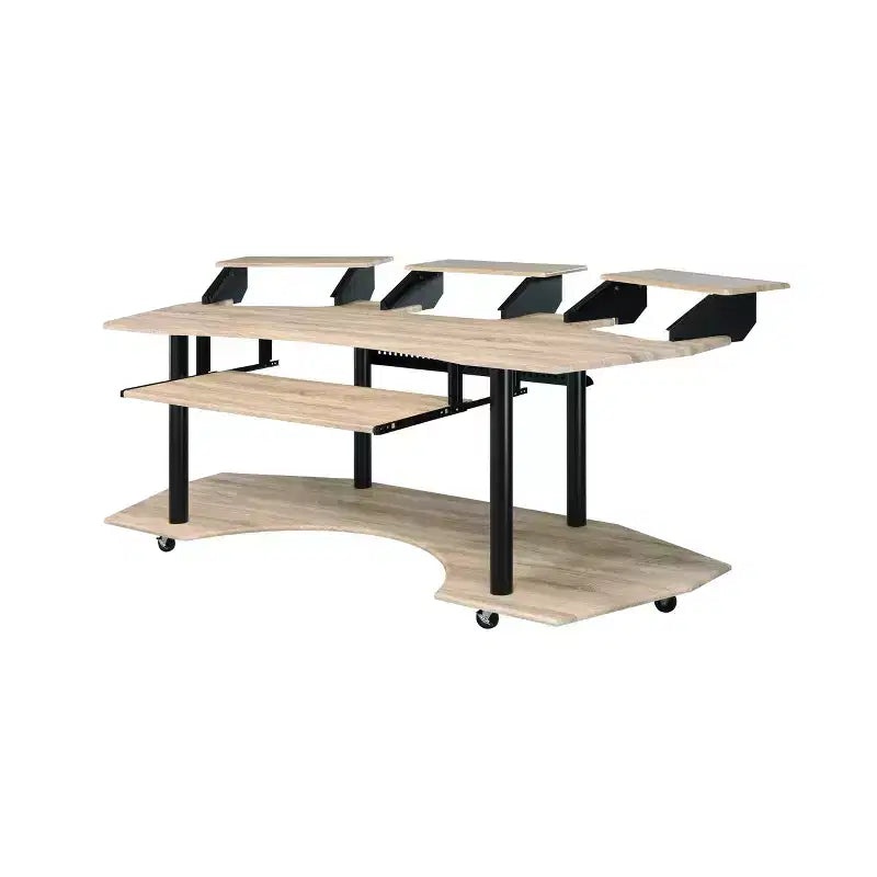 Scrivania da studio con ripiano superiore e 3 supporti, rovere nero/rovere naturale, per utente singolo