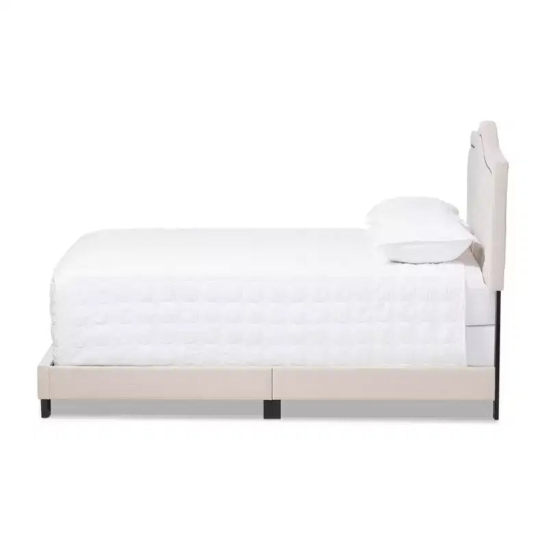 Letto imbottito in tessuto grigio con testiera curva – Queen/King, 1-persona