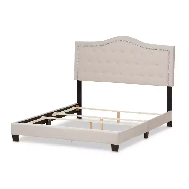 Letto imbottito in tessuto grigio con testiera curva – Queen/King, 1-persona