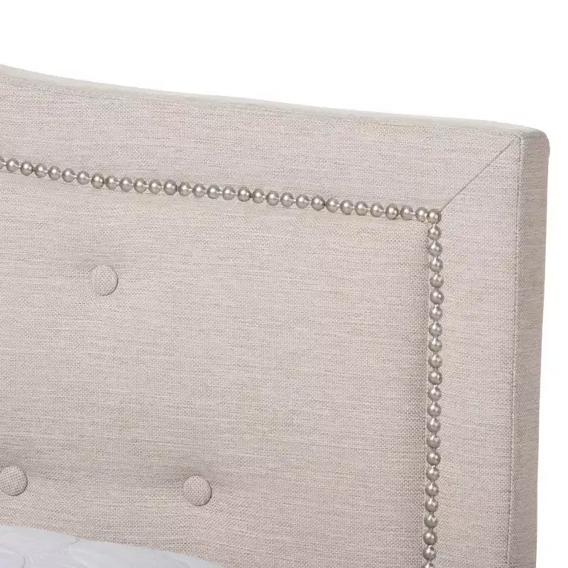 Letto imbottito in tessuto grigio con testiera curva – Queen/King, 1-persona