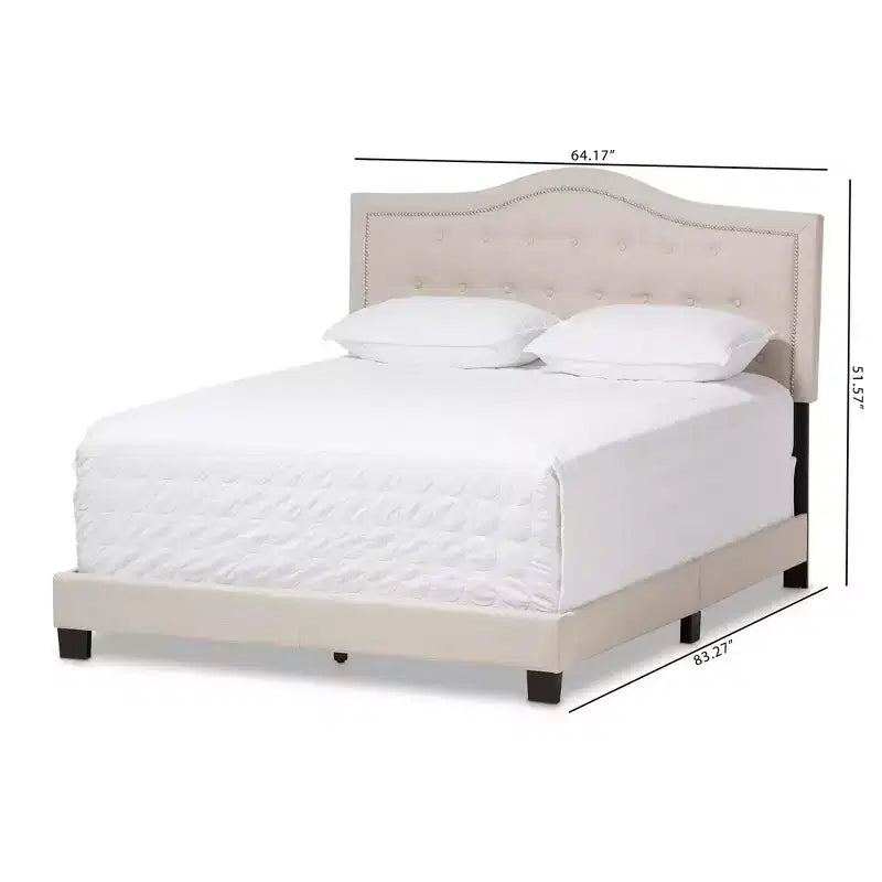 Letto imbottito in tessuto grigio con testiera curva – Queen/King, 1-persona