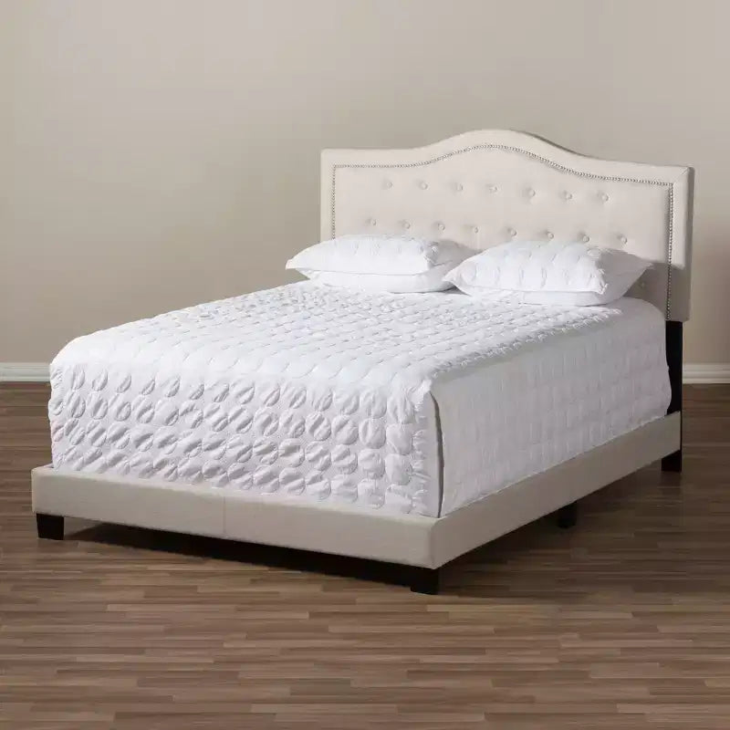 Letto imbottito in tessuto grigio con testiera curva – Queen/King, 1-persona